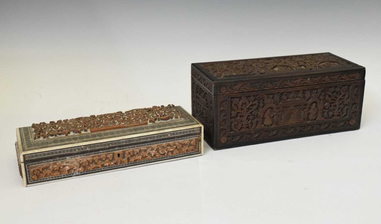 Lot 366 - 19th century Indian carved box and another