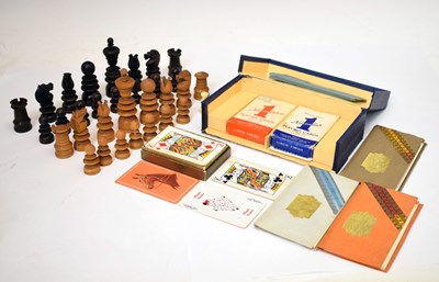 Lot 334 - Chess pieces, playing cards and Bridge set