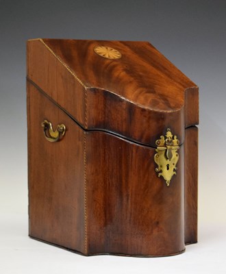 Lot 335 - George III mahogany serpentine front cutlery box