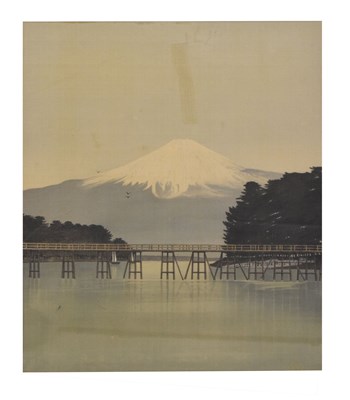 Lot 584 - Japanese watercolour on silk - Mount Fuji