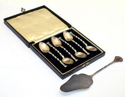 Lot 229 - Australian white-metal Arts & Crafts server by Harold Francis Sargison, with a set of silver coffee spoons