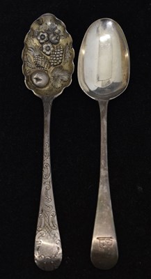 Lot 230 - 18th century white-metal 'duty dodger' tablespoon, together with a Scottish silver tablespoon