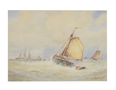 Lot 656 - Frederick James Aldridge (1850-1933) - Watercolour - Ships on a stormy sea