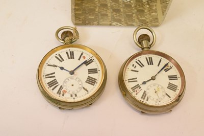 Lot 266 - Edwardian silver mounted glass inkwell, and two 'Goliath' style pocket watches