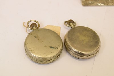 Lot 266 - Edwardian silver mounted glass inkwell, and two 'Goliath' style pocket watches