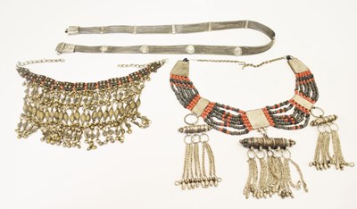 Lot 292 - Three items of Yemen jewellery, Yemen white metal woven waistband