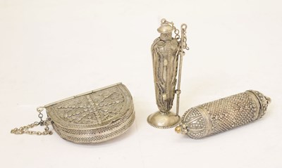 Lot 294 - Yemen hirz pendant, a Yemeni belt bag (Mahfaza), and a Yemeni kohl holder and stick (3)