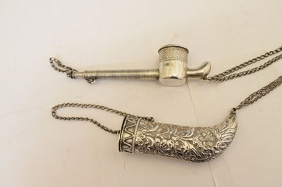 Lot 295 - Oman white metal pipe and Omani tobacco holder