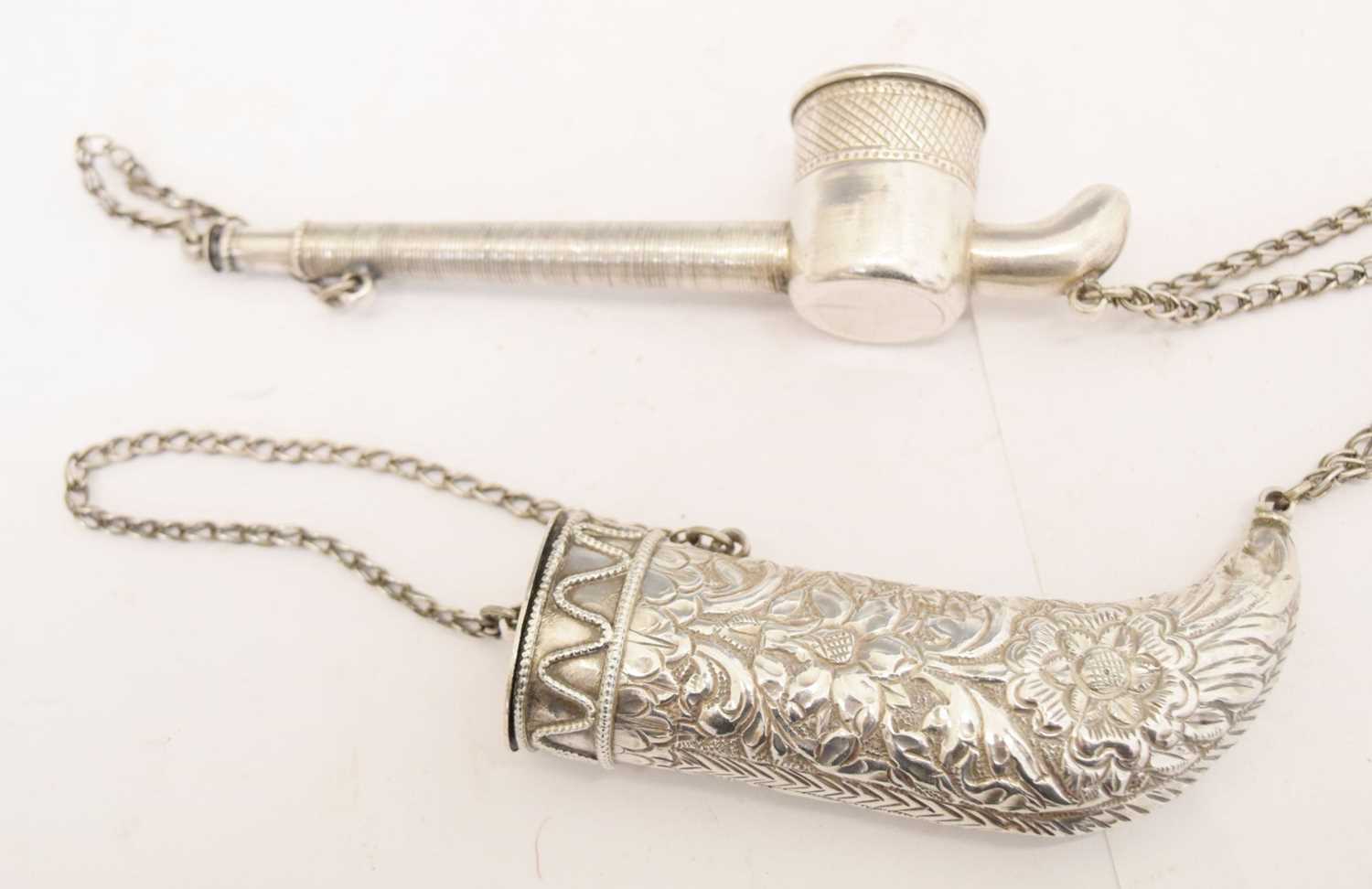 Lot 295 - Oman white metal pipe and Omani tobacco holder