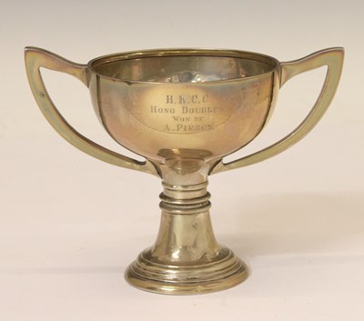 Lot 253 - George V silver trophy cup with engraved inscription 'H.K.C.C.Hong Doubles, Won by A Piercy'