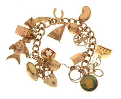 Lot 29 - 9ct gold curb-link charm bracelet