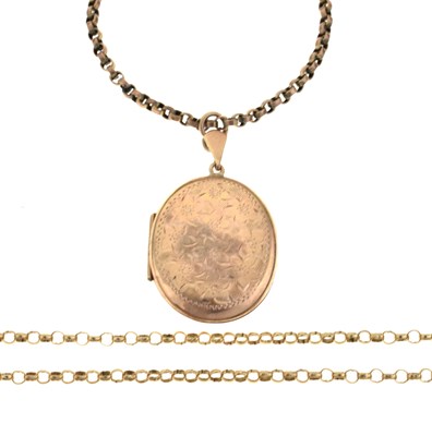 Lot 111 - 9ct gold oval foliate engraved locket