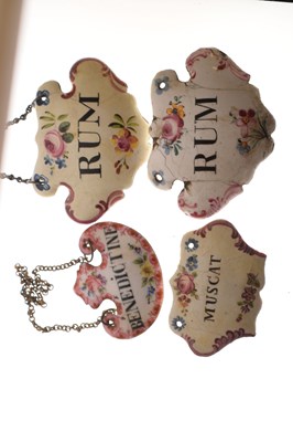 Lot 298 - Collection of seventeen mid 18th century and later enamel wine and spirit decanter labels
