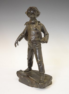 Lot 344 - After Antoine Bofill (Spanish, 1875-1939), 'La Glissade', bronze figure of a boy sliding on ice