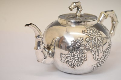 Lot 280 - Wang Hing - Chinese export white-metal teapot and milk jug