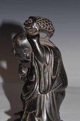 Lot 451 - Chinese carved hardwood (zitan) figure of Liu Hai with three-legged toad