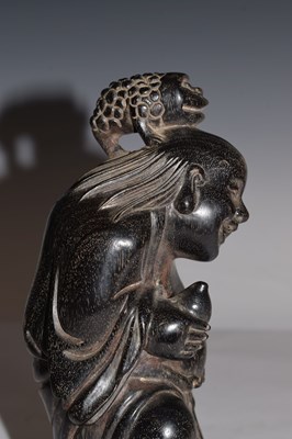 Lot 451 - Chinese carved hardwood (zitan) figure of Liu Hai with three-legged toad
