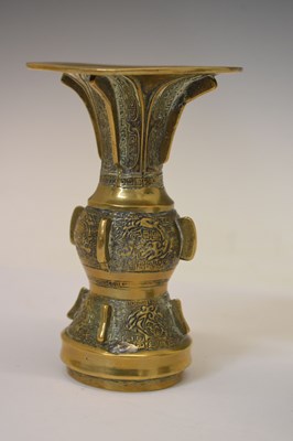 Lot 449 - Pair of Chinese bronze Gu vases