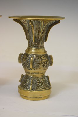 Lot 449 - Pair of Chinese bronze Gu vases