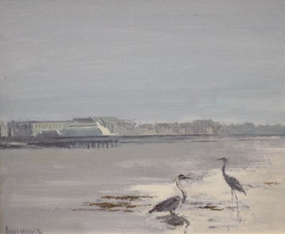 Lot 537 - Alan Ward, (1946-2019) - oil on canvas - Burnham Beach with Heron