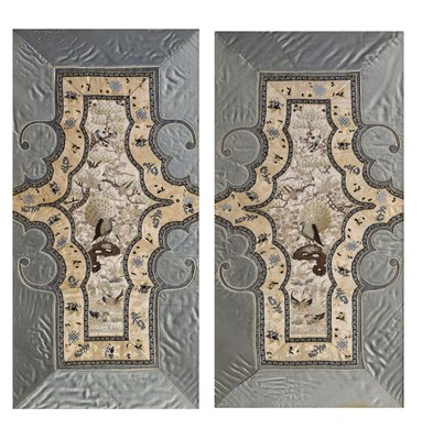 Lot 458 - Mirror pair of Chinese silk sleeve panels