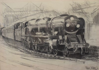 Lot 538 - Alan Ward (British, 1946-2019),  'Locomotive pulling out of Station'