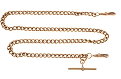 Lot 110 - 9ct rose gold curb link Albert watch chain with T-bar
