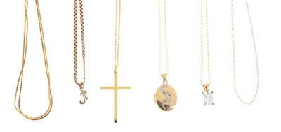 Lot 109 - Fine 9ct gold chain and crucifix with quartz  pendent and three chains