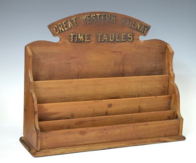 Lot 351 - Early 20th century mahogany Great Western Railway Time Tables rack