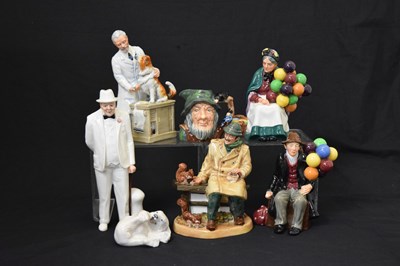Lot 558 - Royal Doulton - Five porcelain figures, character jug and Royal Copenhagen polar bear