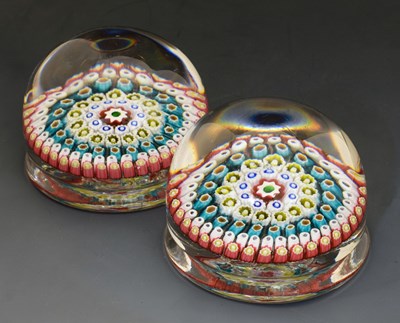 Lot 391 - Pair of millefiori hemispherical paperweights