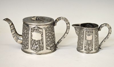 Lot 97 - Chinese Export white metal silver teapot and milk jug