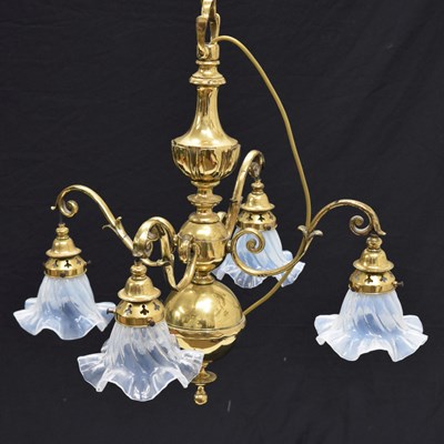 Lot 385 - Early 20th century brass four-branch ceiling light