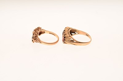 Lot 25 - Two 9ct gold garnet dress rings