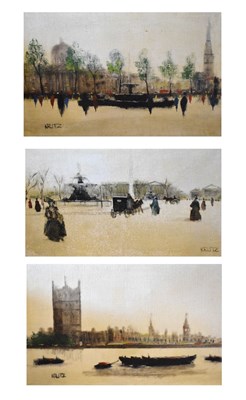 Lot 542 - Krlitz (European 20th Century) oil on canvas, London and Parisian scenes (3)