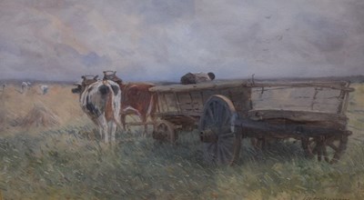 Lot 543 - Maurice Hagemans (Belgian, 1852-1917), watercolour, Cattle Wagon