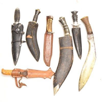 Lot 498 - Group of Kukri knives and others knives