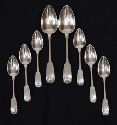 Lot 259 - Pair of early 19th century Kings pattern silver serving spoons and six dessert spoons