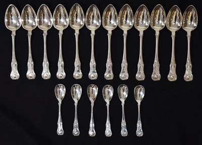 Lot 263 - Set of twelve Scottish Kings pattern dessert spoons, and six teaspoons