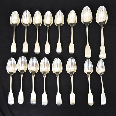 Lot 217 - Quantity of Irish silver Fiddle pattern rat tail spoons, etc