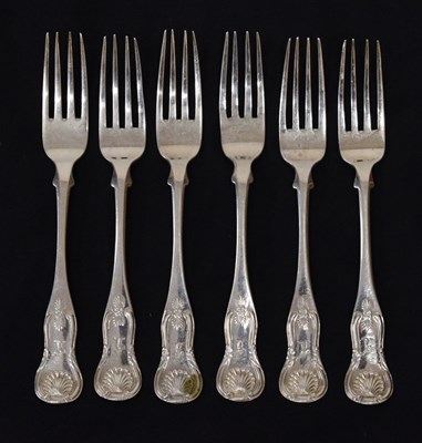 Lot 261 - Set of six George IV Scottish silver Kings pattern dessert forks