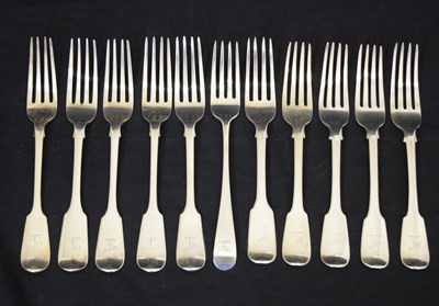 Lot 223 - Eleven mainly 19th century silver Fiddle pattern table forks