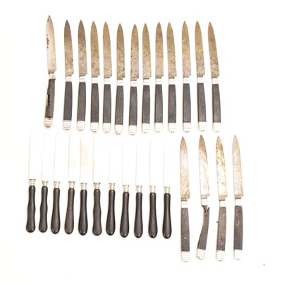 Lot 243 - Set of eleven French white-metal bladed cake knives, etc