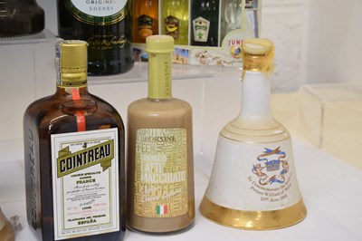 Lot 812 - Three Bells whisky decanters, a selection of miniatures and liquors, etc