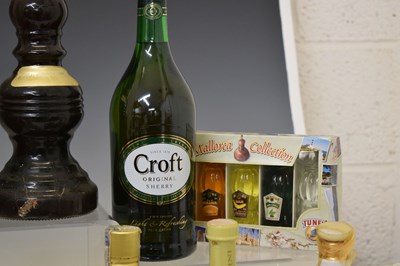 Lot 812 - Three Bells whisky decanters, a selection of miniatures and liquors, etc