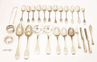 Lot 213 - Quantity of silver flatware including a set of six Victorian Irish Fiddle pattern teaspoons, etc