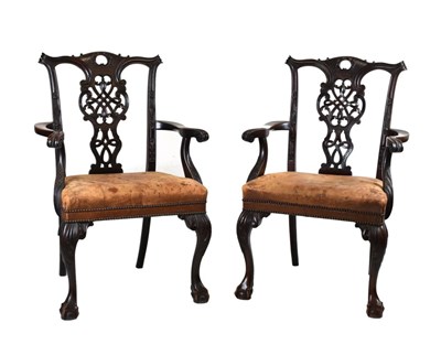 Lot 617 - Pair of late 19th or early 20th Century Chippendale Revival mahogany elbow chairs