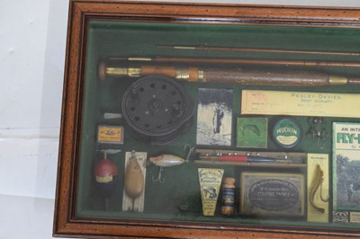 Lot 401 - Cased fishing memorabilia in frame