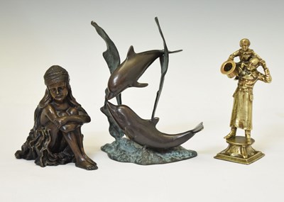 Lot 220 - 20th century bronze figure of a girl, etc