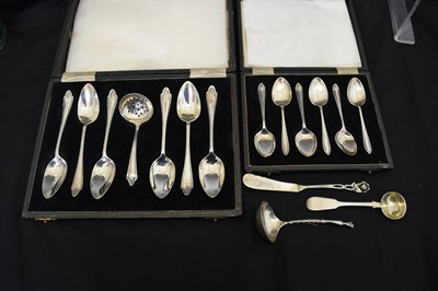 Lot 211 - Cased set of six George VI silver fruit spoons and sifting spoon, etc